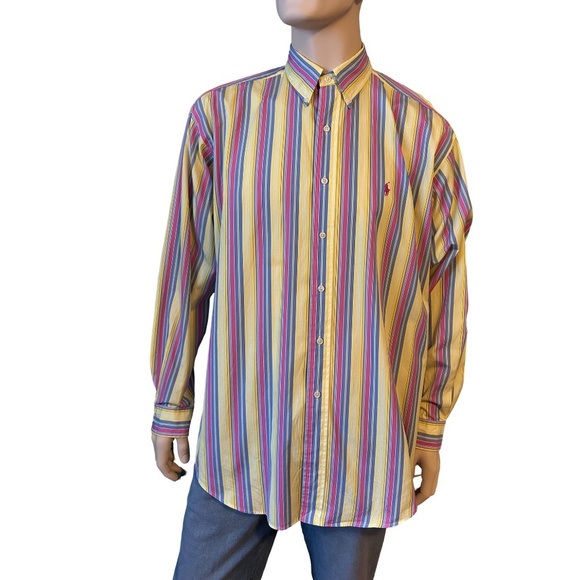 Ralph Lauren Shirt Dress Casual Versatile 100% Cotton Colourful Stripe Polo Logo - Picture 2 of 13